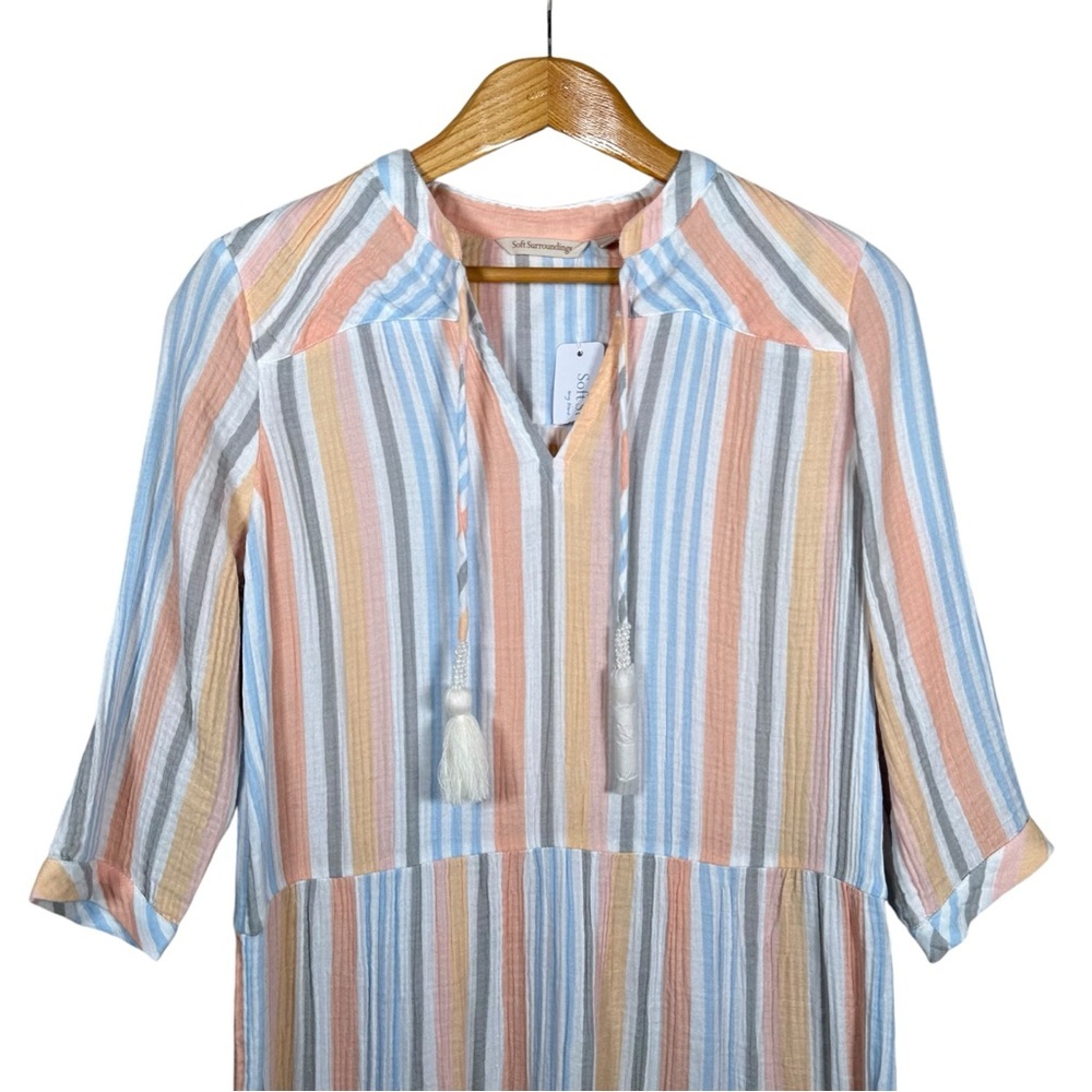 SOFT SURROUNDINGS Striped Gauze Tiered Midi Smock Dress - Picture 4 of 9